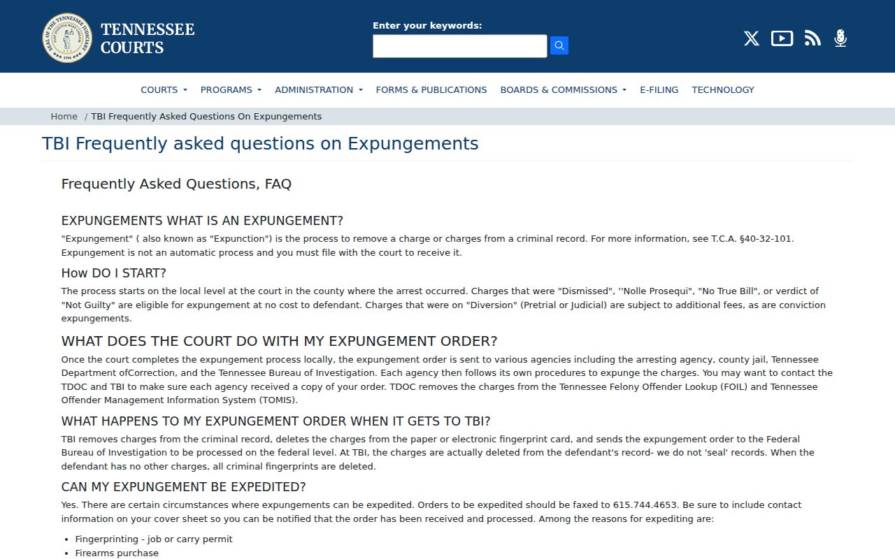 Tennessee expungement rules for Lauderdale arrest records
